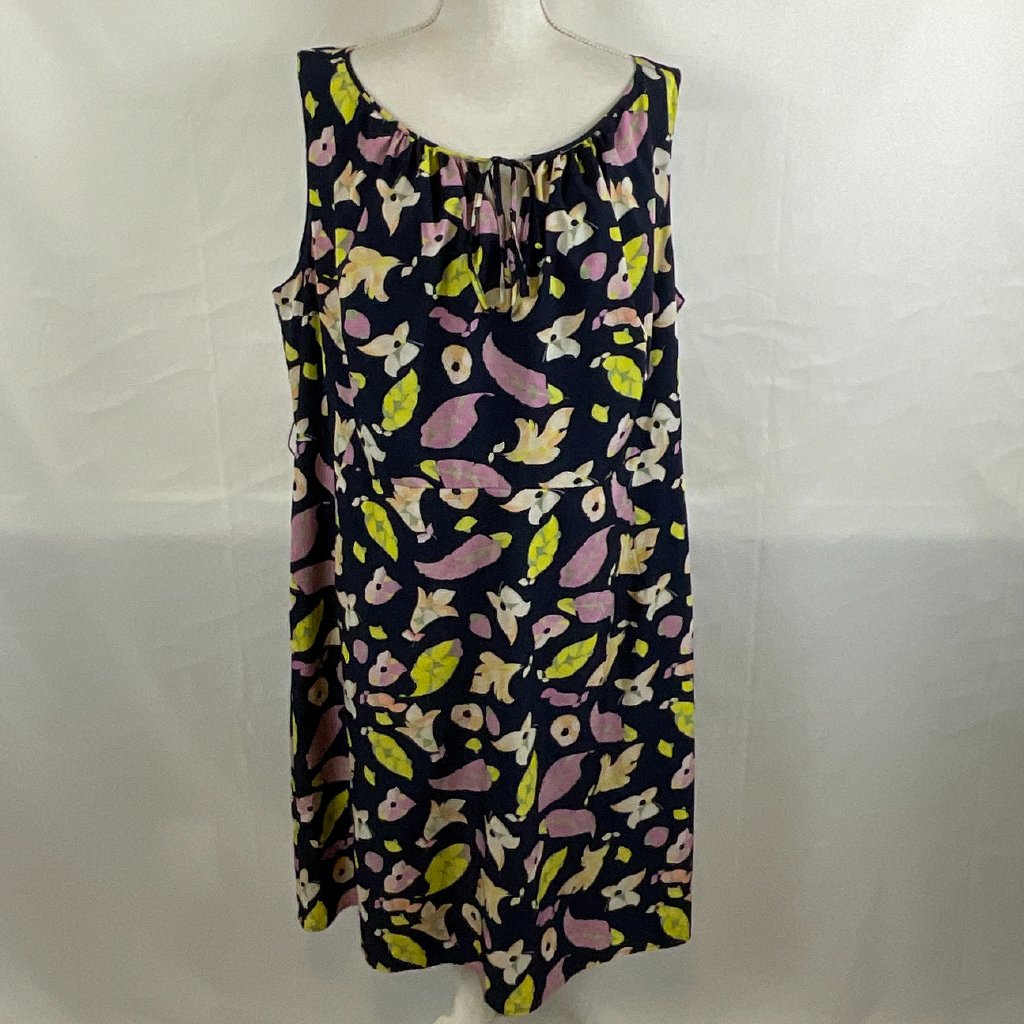 Tocca Gwynnie Bee Dress 16w Navy Blue Yellow Purple Green Floral Tie Detail